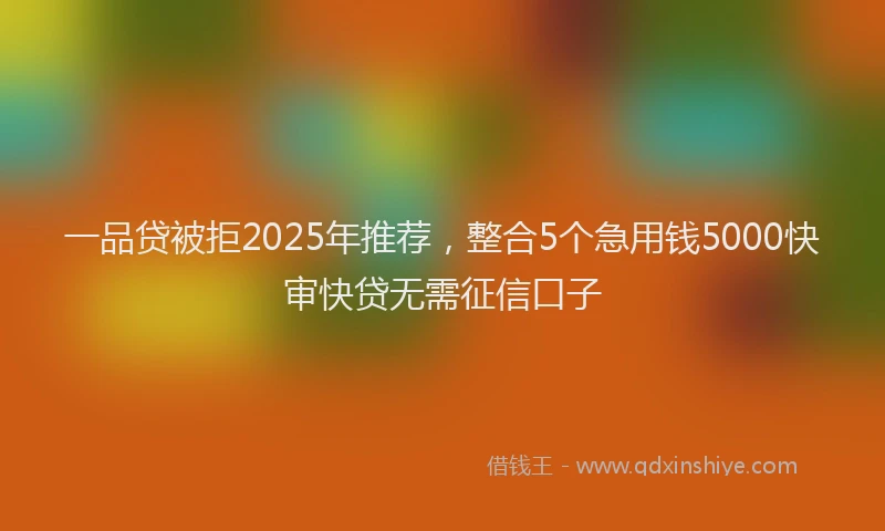 一品贷被拒2025年推荐，整合5个急用钱5000快审快贷无需征信口子