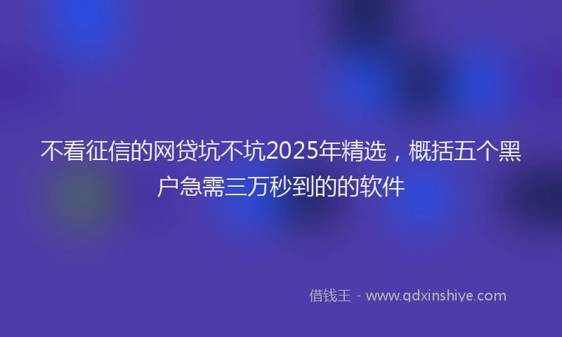 不看征信的网贷坑不坑2025年精选，概括五个黑户急需三万秒到的的软件