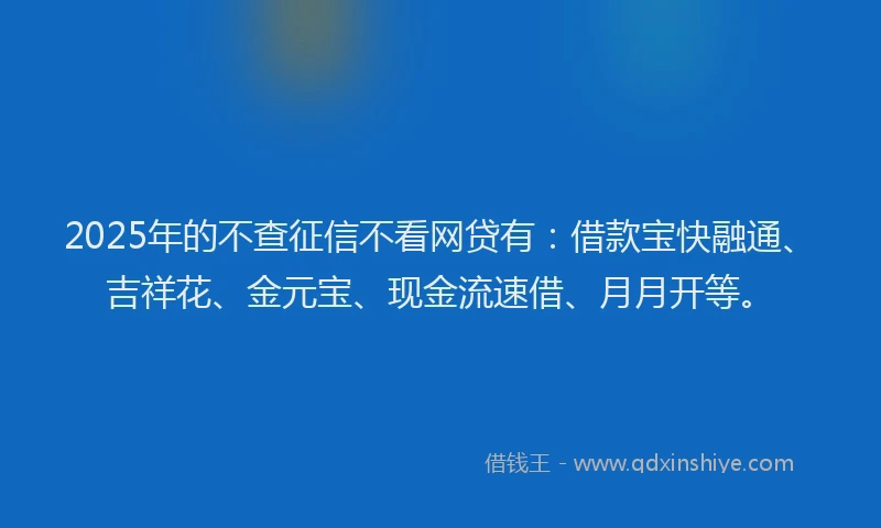 2025年的不查征信不看网贷有：借款宝快融通、吉祥花、金元宝、现金流速借、月月开等。
