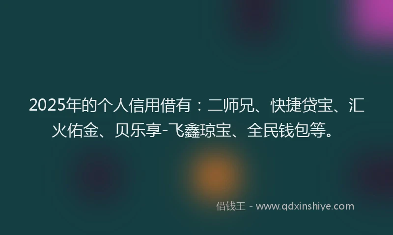 2025年的个人信用借有：二师兄、快捷贷宝、汇火佑金、贝乐享-飞鑫琼宝、全民钱包等。