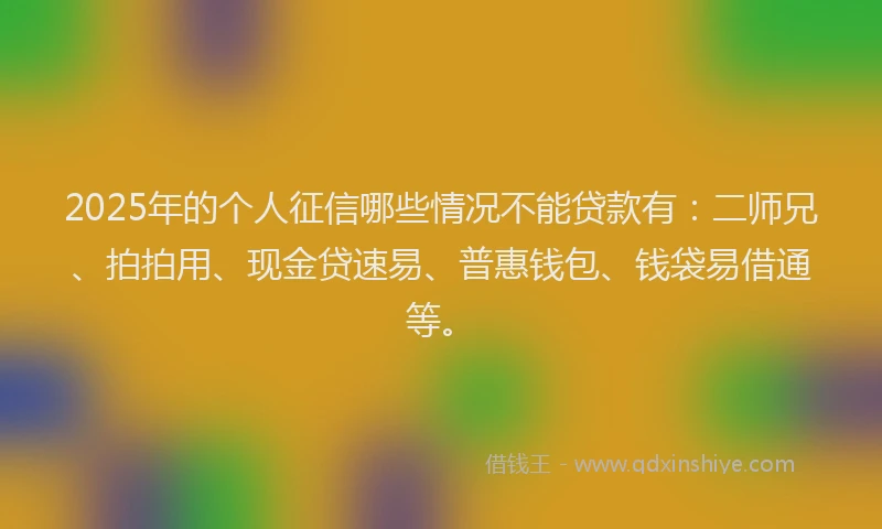 2025年的个人征信哪些情况不能贷款有：二师兄、拍拍用、现金贷速易、普惠钱包、钱袋易借通等。
