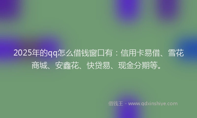 2025年的qq怎么借钱窗口有：信用卡易借、雪花商城、安鑫花、快贷易、现金分期等。