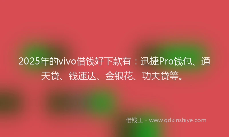2025年的vivo借钱好下款有：迅捷Pro钱包、通天贷、钱速达、金银花、功夫贷等。