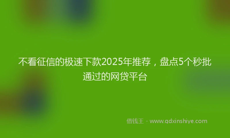 不看征信的极速下款2025年推荐，盘点5个秒批通过的网贷平台