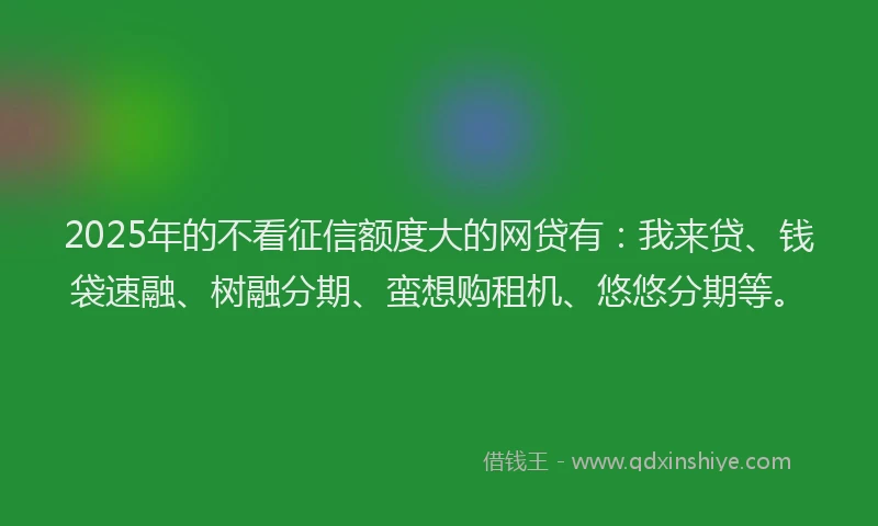 2025年的不看征信额度大的网贷有：我来贷、钱袋速融、树融分期、蛮想购租机、悠悠分期等。