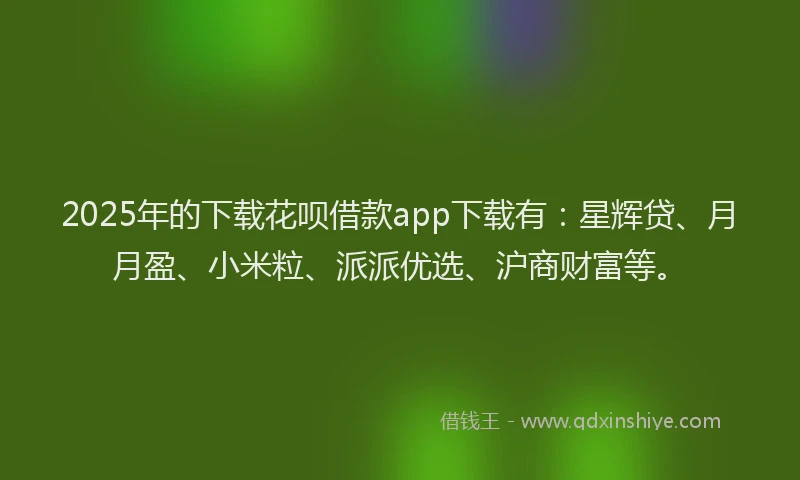 2025年的下载花呗借款app下载有:星辉贷、月月盈、小米粒、派派优选、沪商财富等。
