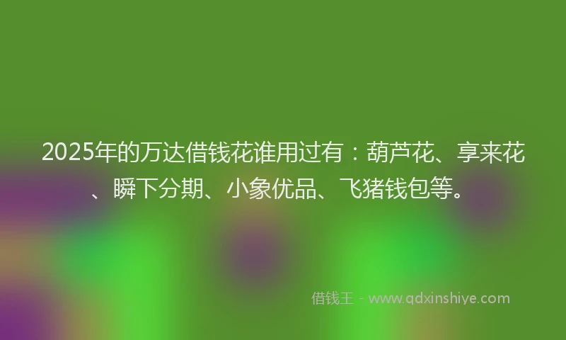2025年的万达借钱花谁用过有：葫芦花、享来花、瞬下分期、小象优品、飞猪钱包等。
