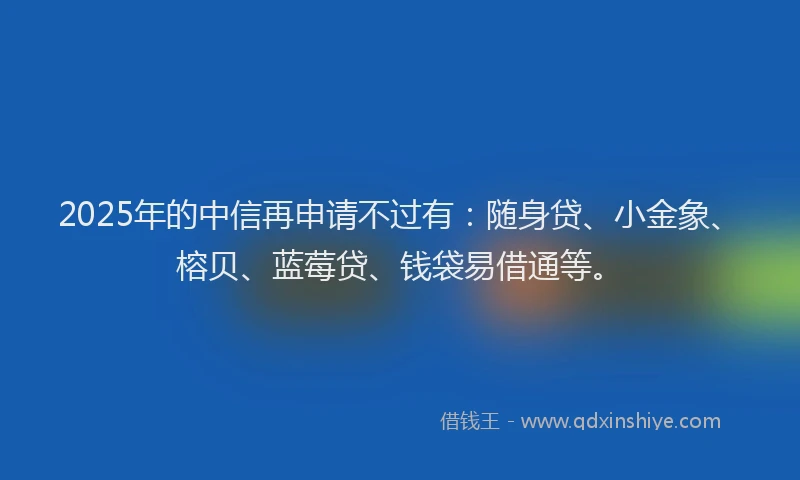 2025年的中信再申请不过有：随身贷、小金象、榕贝、蓝莓贷、钱袋易借通等。