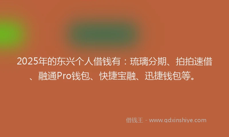 2025年的东兴个人借钱有：琉璃分期、拍拍速借、融通Pro钱包、快捷宝融、迅捷钱包等。
