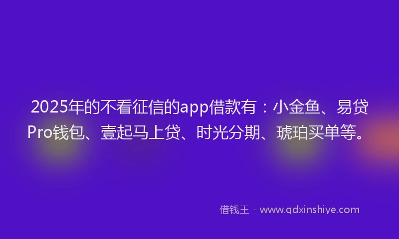2025年的不看征信的app借款有：小金鱼、易贷Pro钱包、壹起马上贷、时光分期、琥珀买单等。
