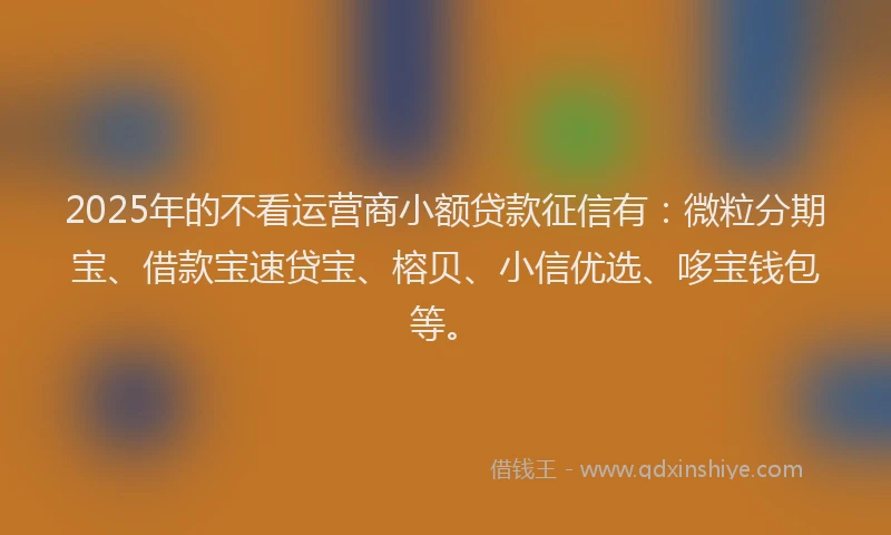 2025年的不看运营商小额贷款征信有：微粒分期宝、借款宝速贷宝、榕贝、小信优选、哆宝钱包等。