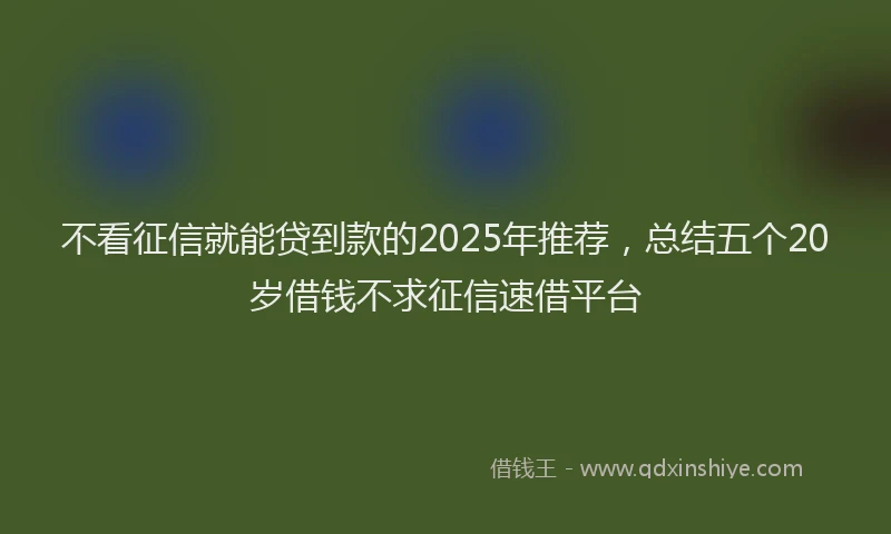 不看征信就能贷到款的2025年推荐，总结五个20岁借钱不求征信速借平台