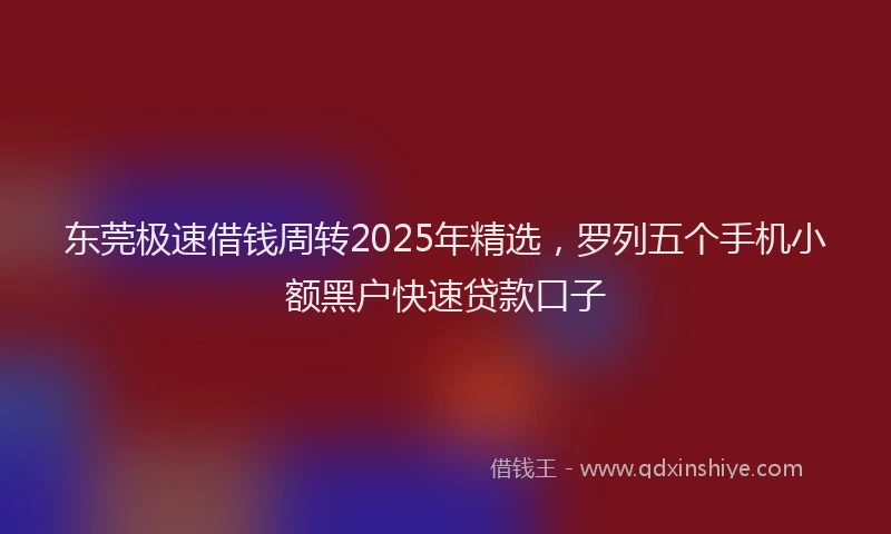 东莞极速借钱周转2025年精选，罗列五个手机小额黑户快速贷款口子
