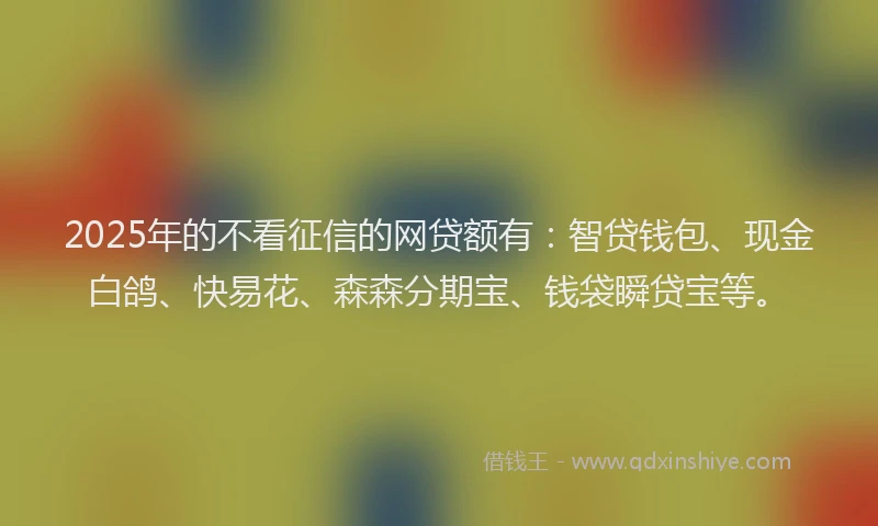 2025年的不看征信的网贷额有：智贷钱包、现金白鸽、快易花、森森分期宝、钱袋瞬贷宝等。