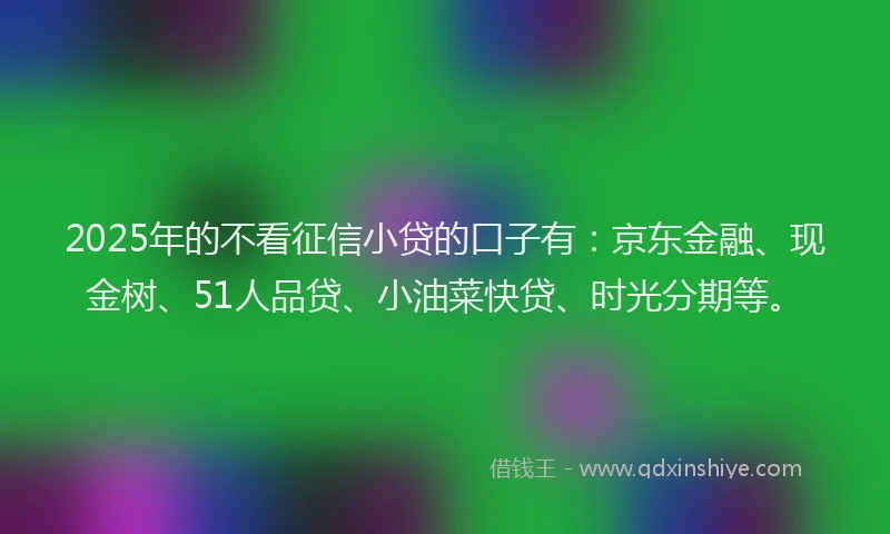 2025年的不看征信小贷的口子有：京东金融、现金树、51人品贷、小油菜快贷、时光分期等。