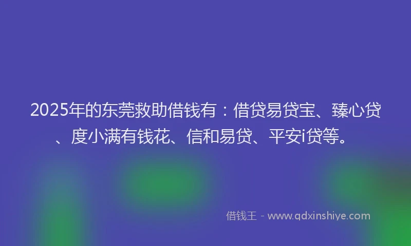 2025年的东莞救助借钱有：借贷易贷宝、臻心贷、度小满有钱花、信和易贷、平安i贷等。