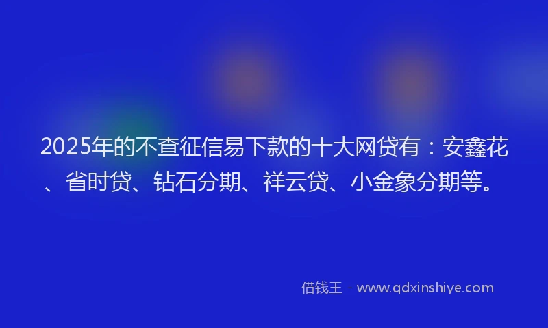 2025年的不查征信易下款的十大网贷有：安鑫花、省时贷、钻石分期、祥云贷、小金象分期等。