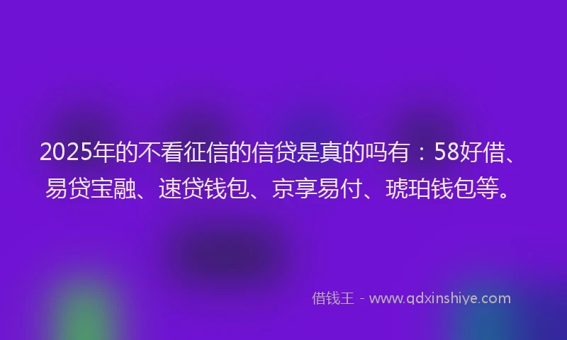 2025年的不看征信的信贷是真的吗有：58好借、易贷宝融、速贷钱包、京享易付、琥珀钱包等。