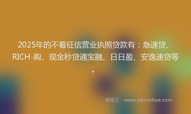 2025年的不看征信营业执照贷款有：急速贷、RICH-购、现金秒贷通宝融、日日盈、安逸速贷等。