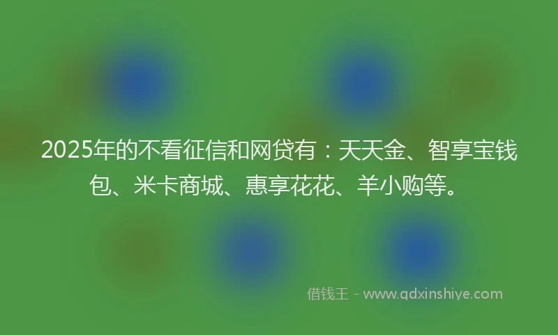2025年的不看征信和网贷有：天天金、智享宝钱包、米卡商城、惠享花花、羊小购等。