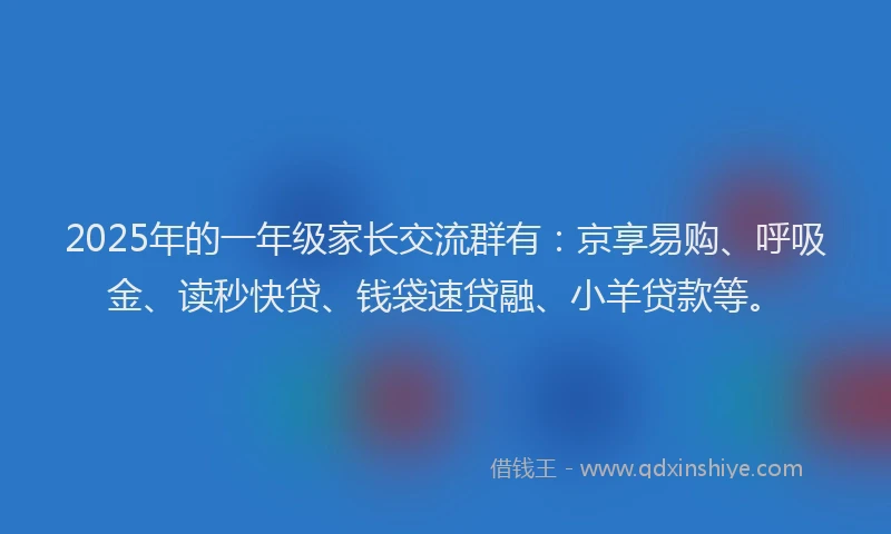 2025年的一年级家长交流群有：京享易购、呼吸金、读秒快贷、钱袋速贷融、小羊贷款等。