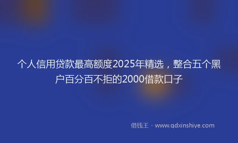 个人信用贷款最高额度2025年精选，整合五个黑户百分百不拒的2000借款口子