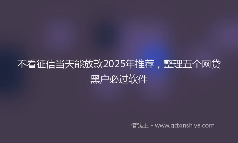 不看征信当天能放款2025年推荐，整理五个网贷黑户必过软件