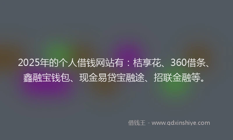 2025年的个人借钱网站有：桔享花、360借条、鑫融宝钱包、现金易贷宝融途、招联金融等。