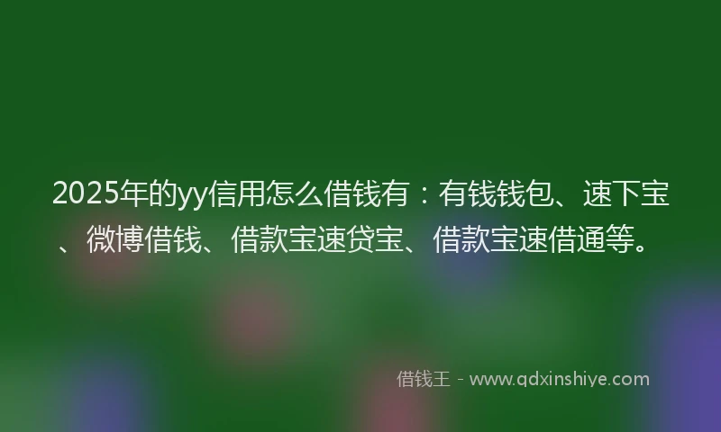 2025年的yy信用怎么借钱有：有钱钱包、速下宝、微博借钱、借款宝速贷宝、借款宝速借通等。