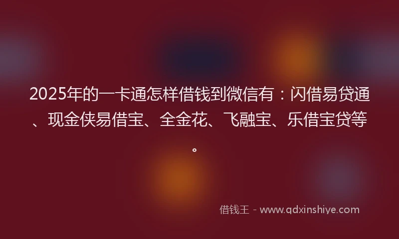 2025年的一卡通怎样借钱到微信有：闪借易贷通、现金侠易借宝、全金花、飞融宝、乐借宝贷等。
