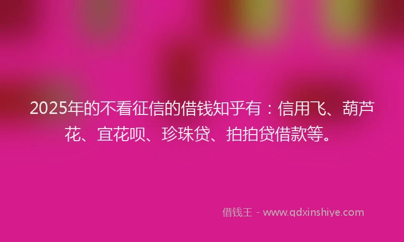2025年的不看征信的借钱知乎有：信用飞、葫芦花、宜花呗、珍珠贷、拍拍贷借款等。