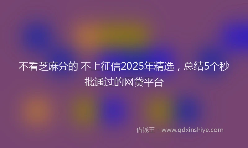 不看芝麻分的 不上征信2025年精选,总结5个秒批通过的网贷平台