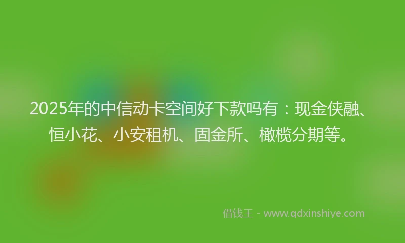 2025年的中信动卡空间好下款吗有：现金侠融、恒小花、小安租机、固金所、橄榄分期等。