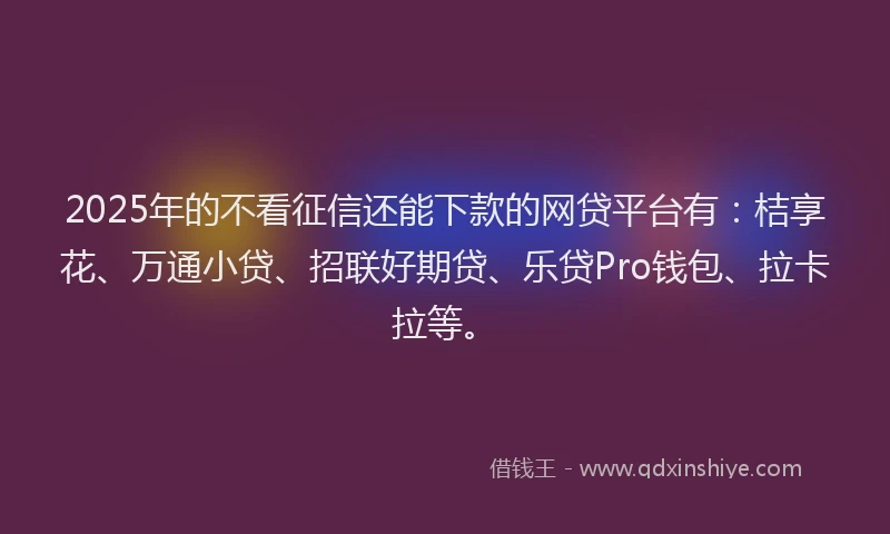 2025年的不看征信还能下款的网贷平台有：桔享花、万通小贷、招联好期贷、乐贷Pro钱包、拉卡拉等。