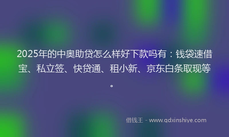 2025年的中奥助贷怎么样好下款吗有：钱袋速借宝、私立签、快贷通、租小新、京东白条取现等。