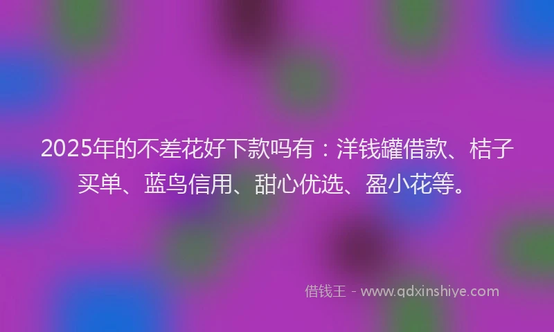 2025年的不差花好下款吗有：洋钱罐借款、桔子买单、蓝鸟信用、甜心优选、盈小花等。