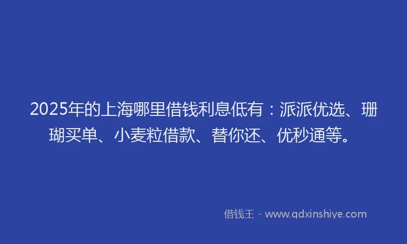 2025年的上海哪里借钱利息低有：派派优选、珊瑚买单、小麦粒借款、替你还、优秒通等。