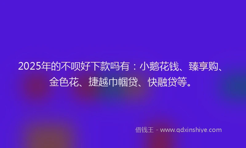 2025年的不呗好下款吗有：小鹅花钱、臻享购、金色花、捷越巾帼贷、快融贷等。