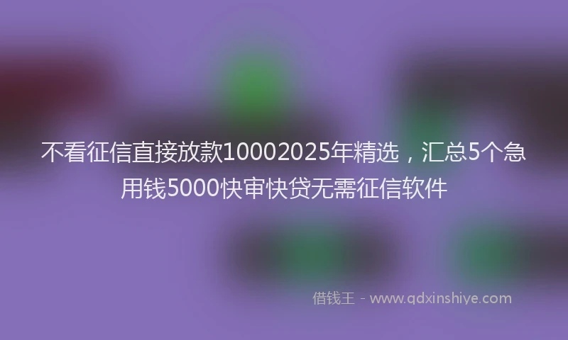 不看征信直接放款10002025年精选，汇总5个急用钱5000快审快贷无需征信软件