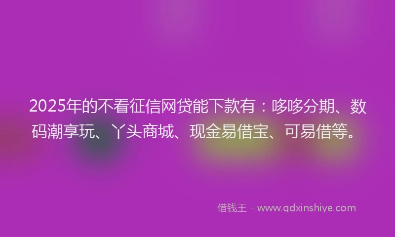 2025年的不看征信网贷能下款有：哆哆分期、数码潮享玩、丫头商城、现金易借宝、可易借等。