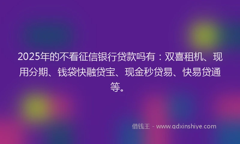 2025年的不看征信银行贷款吗有：双喜租机、现用分期、钱袋快融贷宝、现金秒贷易、快易贷通等。