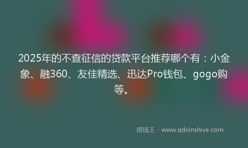 2025年的不查征信的贷款平台推荐哪个有：小金象、融360、友佳精选、迅达Pro钱包、gogo购等。