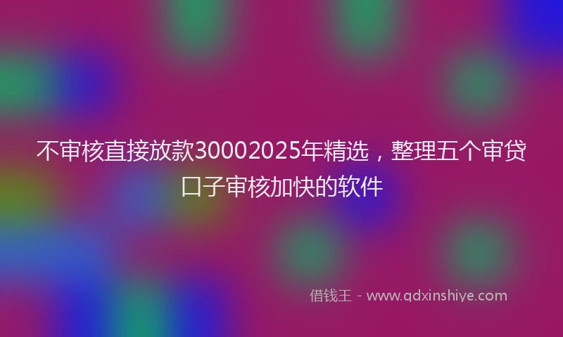 不审核直接放款30002025年精选，整理五个审贷口子审核加快的软件
