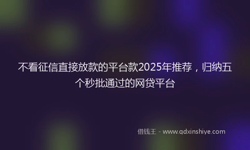 不看征信直接放款的平台款2025年推荐，归纳五个秒批通过的网贷平台