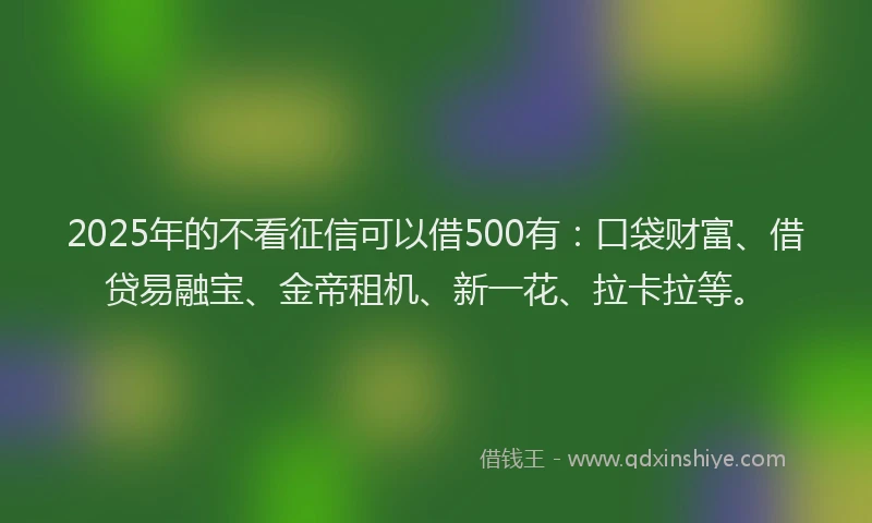 2025年的不看征信可以借500有：口袋财富、借贷易融宝、金帝租机、新一花、拉卡拉等。