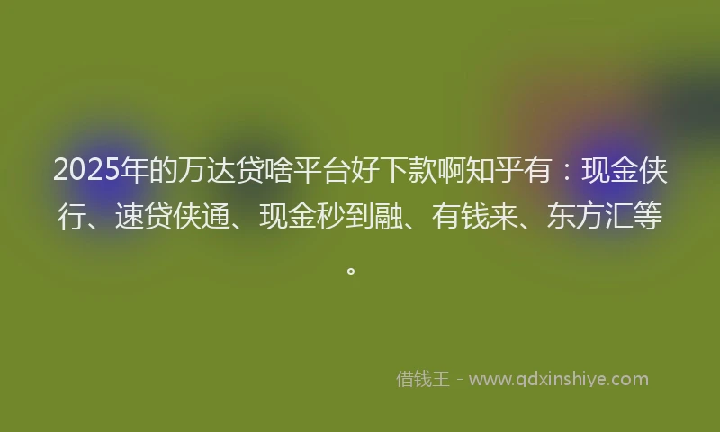 2025年的万达贷啥平台好下款啊知乎有：现金侠行、速贷侠通、现金秒到融、有钱来、东方汇等。