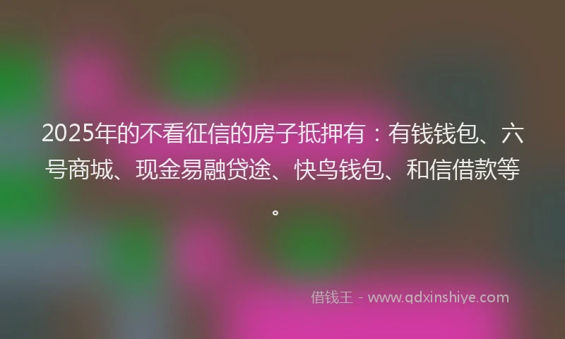 2025年的不看征信的房子抵押有：有钱钱包、六号商城、现金易融贷途、快鸟钱包、和信借款等。