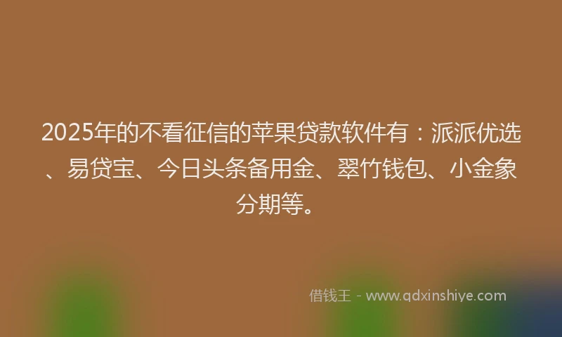2025年的不看征信的苹果贷款软件有：派派优选、易贷宝、今日头条备用金、翠竹钱包、小金象分期等。