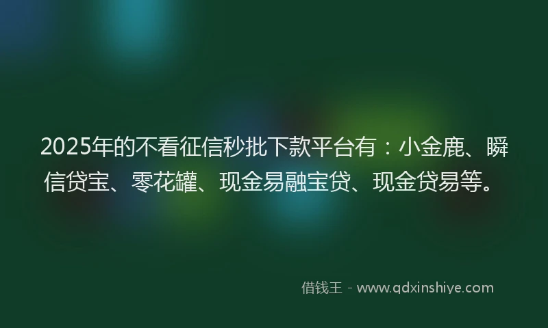 2025年的不看征信秒批下款平台有：小金鹿、瞬信贷宝、零花罐、现金易融宝贷、现金贷易等。