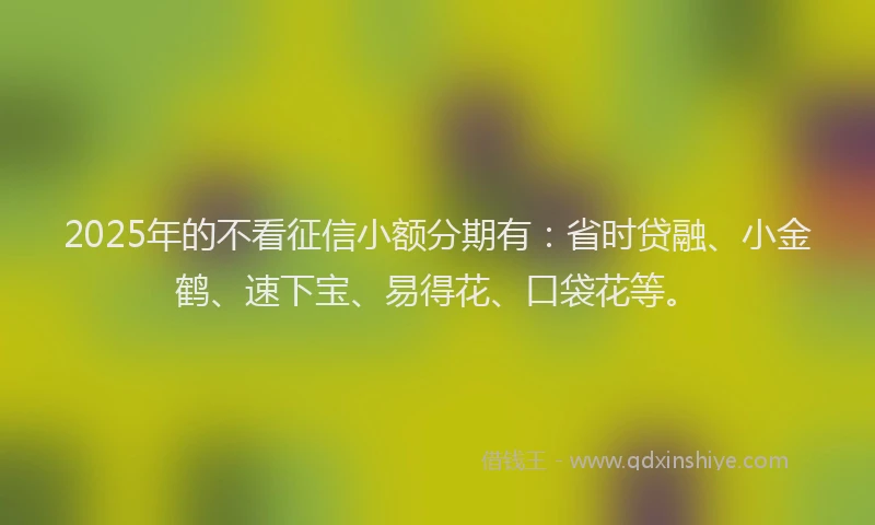 2025年的不看征信小额分期有：省时贷融、小金鹤、速下宝、易得花、口袋花等。